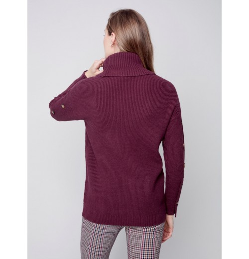 Cowl Neck Sweater with Button Detail - Port Cowl Neck Sweater with Button Detail - Port