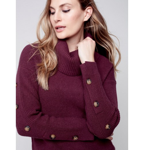 Cowl Neck Sweater with Button Detail - Port Cowl Neck Sweater with Button Detail - Port