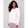 Crew Neck Sweater with Frayed Detail - Cream Crew Neck Sweater with Frayed Detail - Cream