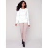 Crew Neck Sweater with Frayed Detail - Cream Crew Neck Sweater with Frayed Detail - Cream