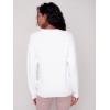 Crew Neck Sweater with Frayed Detail - Cream Crew Neck Sweater with Frayed Detail - Cream