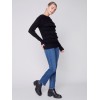 Crew Neck Sweater with Frayed Detail - Black Crew Neck Sweater with Frayed Detail - Black