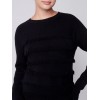 Crew Neck Sweater with Frayed Detail - Black Crew Neck Sweater with Frayed Detail - Black