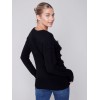 Crew Neck Sweater with Frayed Detail - Black Crew Neck Sweater with Frayed Detail - Black