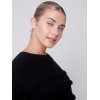 Crew Neck Sweater with Frayed Detail - Black Crew Neck Sweater with Frayed Detail - Black