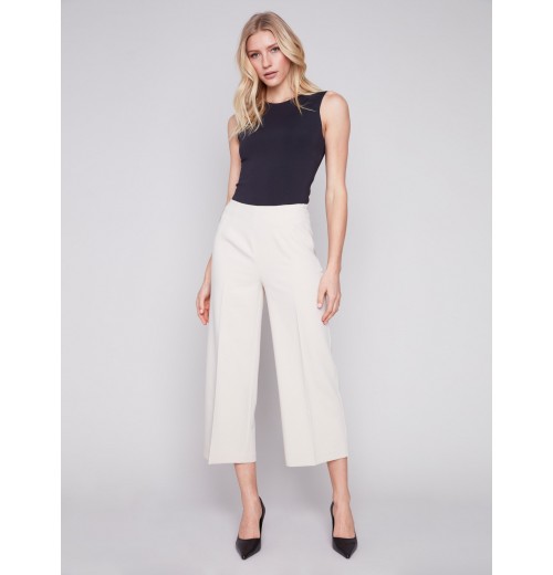 Cropped Wide Leg Pants - Beige Cropped Wide Leg Pants - Beige