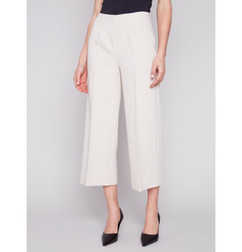 Cropped Wide Leg Pants - Beige Cropped Wide Leg Pants - Beige