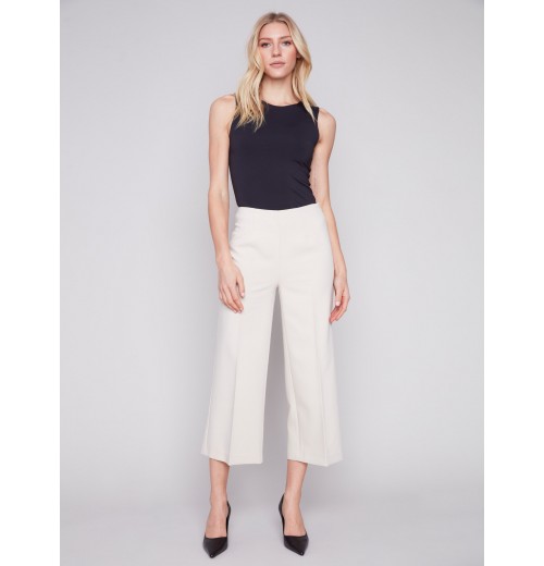 Cropped Wide Leg Pants - Beige Cropped Wide Leg Pants - Beige