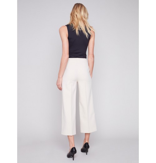 Cropped Wide Leg Pants - Beige Cropped Wide Leg Pants - Beige