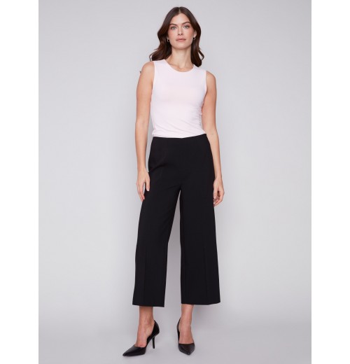 Cropped Wide Leg Pants - Black Cropped Wide Leg Pants - Black
