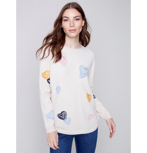 Embroidered Hearts Sweater - Ecru Embroidered Hearts Sweater - Ecru