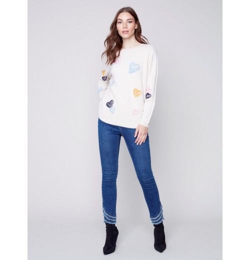 Embroidered Hearts Sweater - Ecru Embroidered Hearts Sweater - Ecru