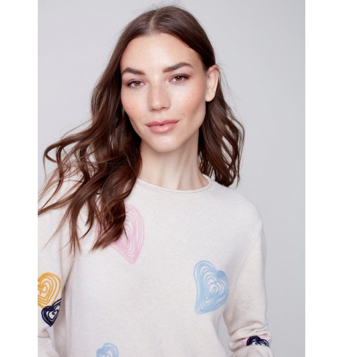 Embroidered Hearts Sweater - Ecru Embroidered Hearts Sweater - Ecru