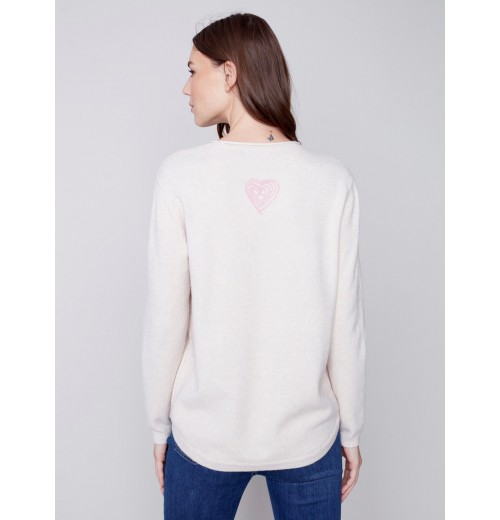 Embroidered Hearts Sweater - Ecru Embroidered Hearts Sweater - Ecru