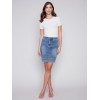 Embroidered Hem Denim Skort - Medium Blue Embroidered Hem Denim Skort - Medium Blue