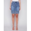 Embroidered Hem Denim Skort - Medium Blue Embroidered Hem Denim Skort - Medium Blue