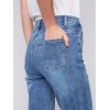 Embroidered Hem Jeans - Medium Blue Embroidered Hem Jeans - Medium Blue