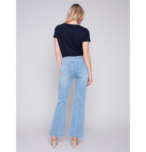 Flare Jeans with Decorative Buttons - Light Blue Flare Jeans with Decorative Buttons - Light Blue