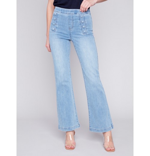 Flare Jeans with Decorative Buttons - Light Blue Flare Jeans with Decorative Buttons - Light Blue