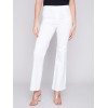 Flare Twill Pants with Decorative Buttons - White Flare Twill Pants with Decorative Buttons - White