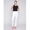 Flare Twill Pants with Decorative Buttons - White Flare Twill Pants with Decorative Buttons - White