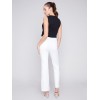 Flare Twill Pants with Decorative Buttons - White Flare Twill Pants with Decorative Buttons - White