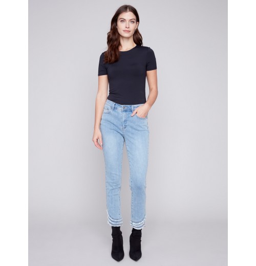 Frayed Hem Denim Pants - Light Blue Frayed Hem Denim Pants - Light Blue