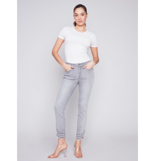 Frayed Hem Denim Pants - Light Grey Frayed Hem Denim Pants - Light Grey