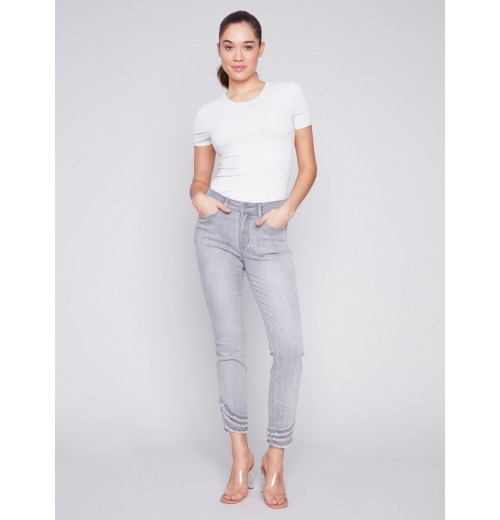 Frayed Hem Denim Pants - Light Grey Frayed Hem Denim Pants - Light Grey