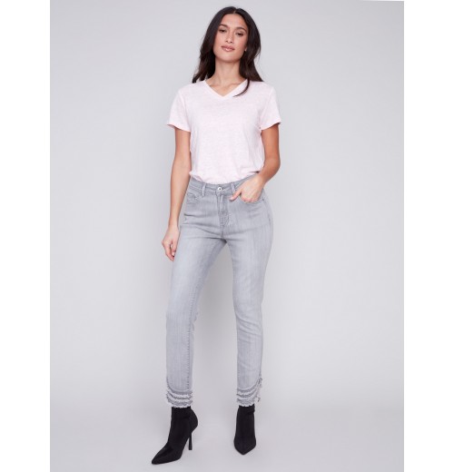 Frayed Hem Denim Pants - Light Grey Frayed Hem Denim Pants - Light Grey