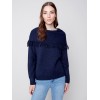 Fringed Cowl Neck Sweater - Denim Fringed Cowl Neck Sweater - Denim
