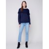 Fringed Cowl Neck Sweater - Denim Fringed Cowl Neck Sweater - Denim