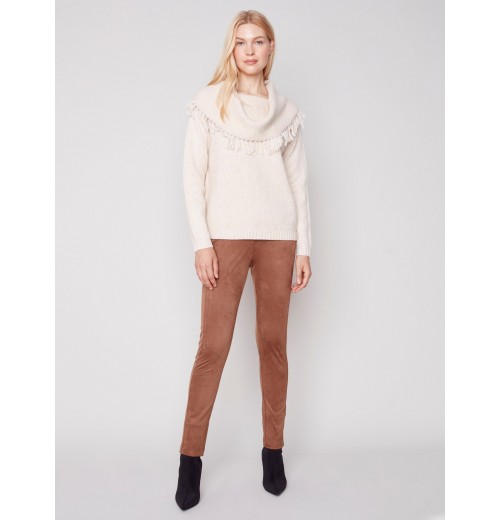 Fringed Cowl Neck Sweater - Ecru Fringed Cowl Neck Sweater - Ecru