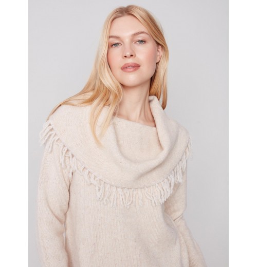 Fringed Cowl Neck Sweater - Ecru Fringed Cowl Neck Sweater - Ecru