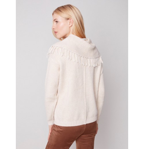 Fringed Cowl Neck Sweater - Ecru Fringed Cowl Neck Sweater - Ecru