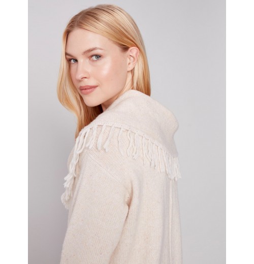 Fringed Cowl Neck Sweater - Ecru Fringed Cowl Neck Sweater - Ecru