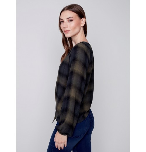 Front Tie Blouse - Emerald Front Tie Blouse - Emerald