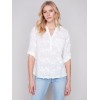 Half-Button Embroidered Cotton Blouse - White Half-Button Embroidered Cotton Blouse - White