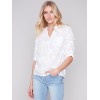 Half-Button Embroidered Cotton Blouse - White Half-Button Embroidered Cotton Blouse - White