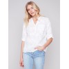Half-Button Embroidered Cotton Blouse - White Half-Button Embroidered Cotton Blouse - White