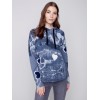 Hooded Sweater with Graffiti Print - Denim Hooded Sweater with Graffiti Print - Denim