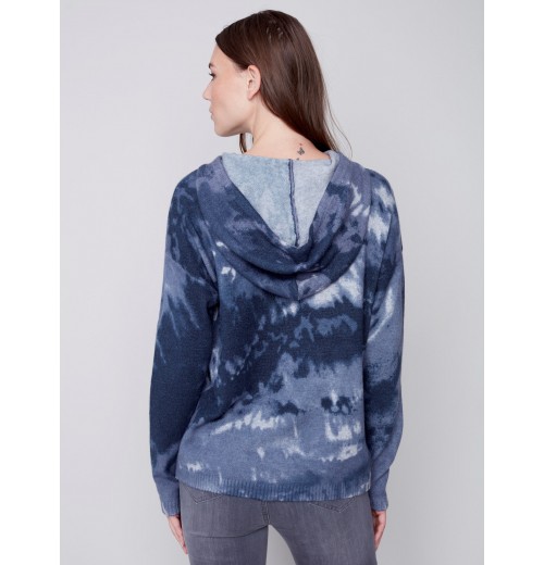 Hooded Sweater with Graffiti Print - Denim Hooded Sweater with Graffiti Print - Denim