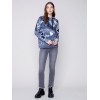 Hooded Sweater with Graffiti Print - Denim Hooded Sweater with Graffiti Print - Denim