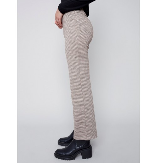 Houndstooth Flare Ponte Pants - Almond Houndstooth Flare Ponte Pants - Almond