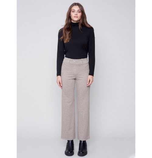 Houndstooth Flare Ponte Pants - Almond Houndstooth Flare Ponte Pants - Almond