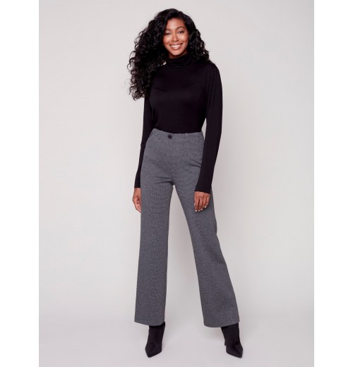 Houndstooth Flare Ponte Pants - Charcoal Houndstooth Flare Ponte Pants - Charcoal