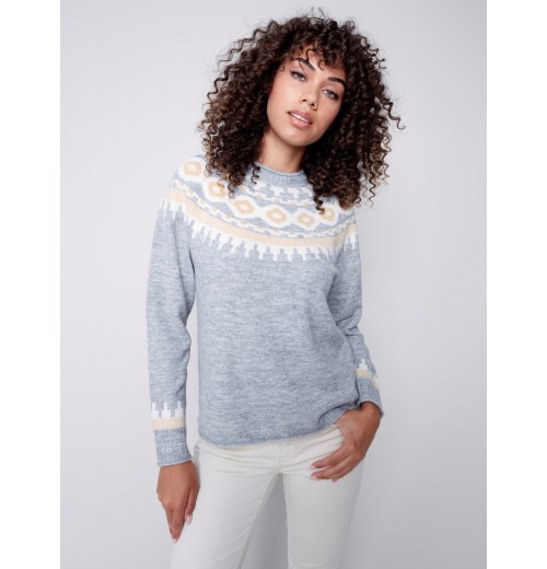 Jacquard Knit Ski Sweater - Gray Jacquard Knit Ski Sweater - Gray