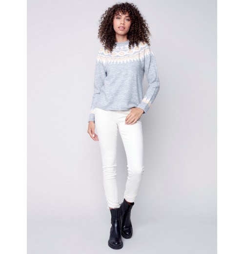 Jacquard Knit Ski Sweater - Gray Jacquard Knit Ski Sweater - Gray