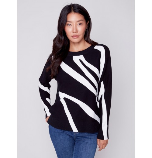 Jacquard Ottoman Cotton Sweater - Black Jacquard Ottoman Cotton Sweater - Black