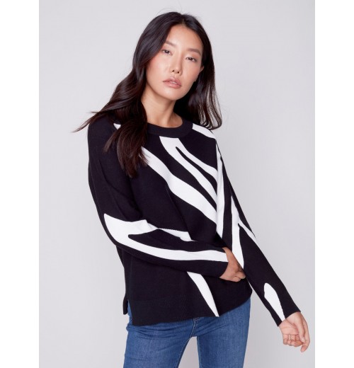 Jacquard Ottoman Cotton Sweater - Black Jacquard Ottoman Cotton Sweater - Black